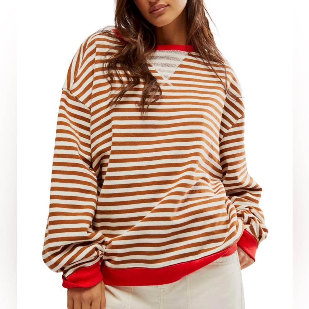 Free People Striped Brown and White Sweatshirt